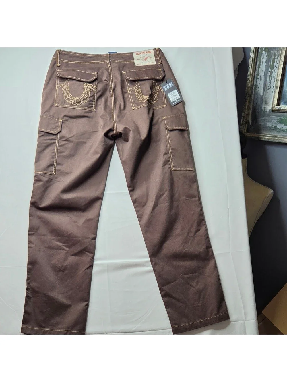 NWT True Religion Men's Warped Horseshoe Baggy Cargo Pants Bracken Brown 32x32